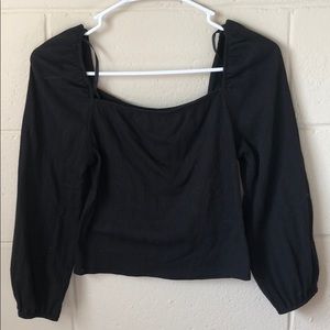 Black 3/4 Length Sleeve Ribbed Drop Shoulder Top